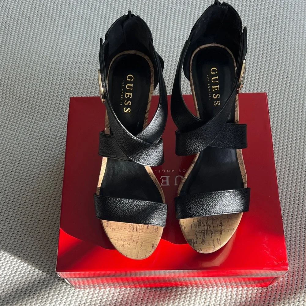 Guess Black and Tan Platform Sandals